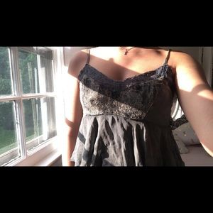 Grey distressed flowy tank